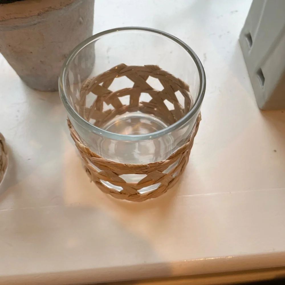 2 Rattan Wrapped Small Glass Hurricanes - Picture 4 of 9
